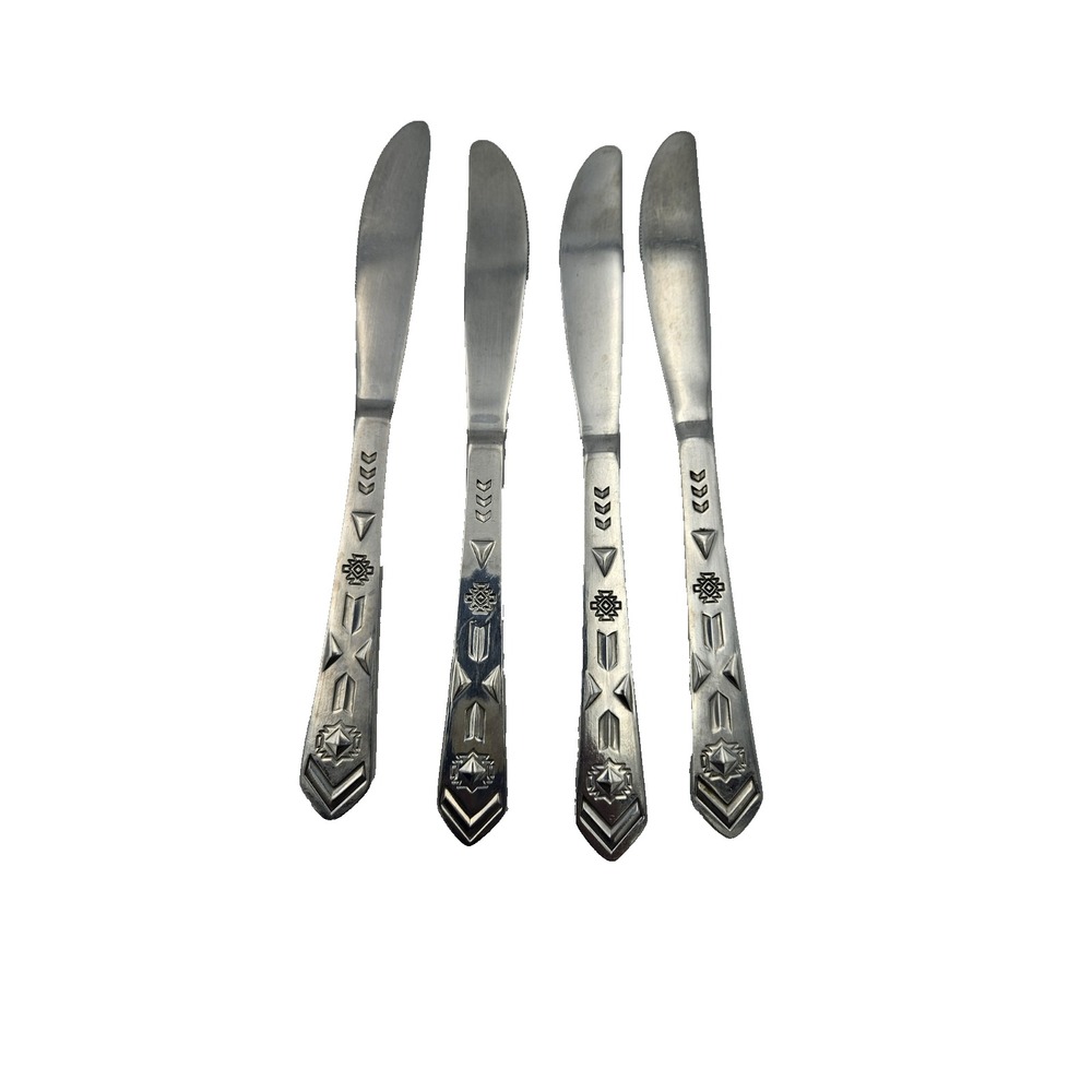 Vintage Southwestern Star Stainless‎ Steel Flatware Knives Set of 4 8.25"